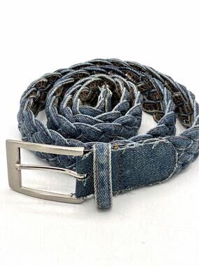 Vintage Style Braided Denim Jean Belt Blue Woven Statement Size L 44 Inch